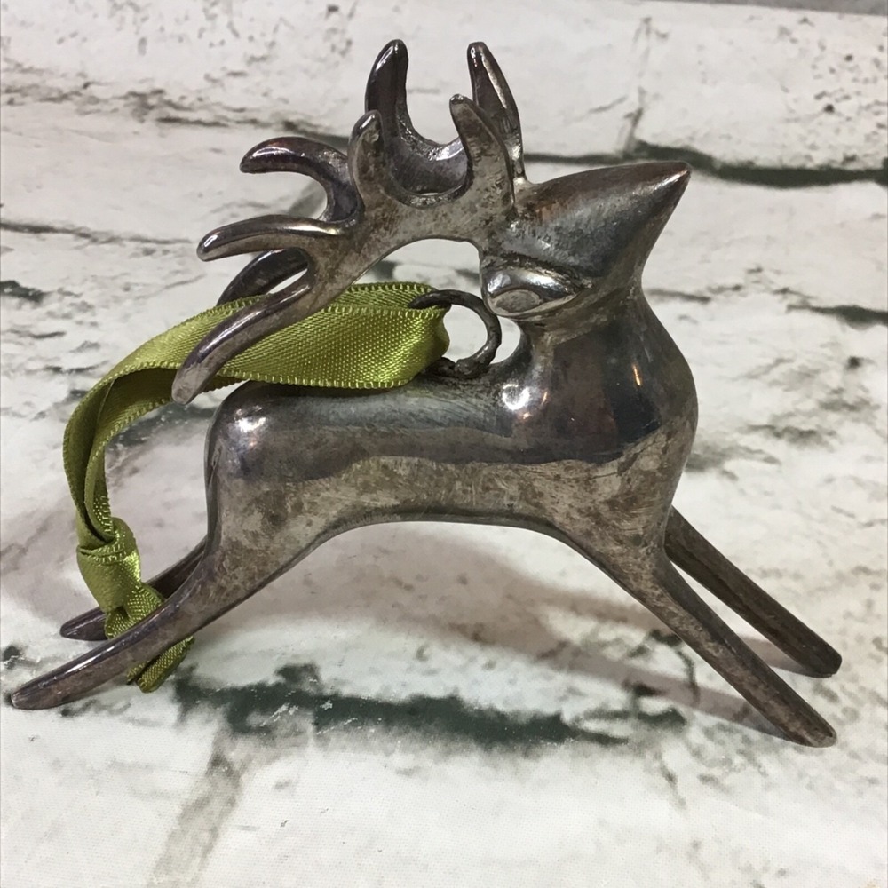 Heavy Metal‎ Reindeer Christmas Tree Ornament Green Ribbon Vintage